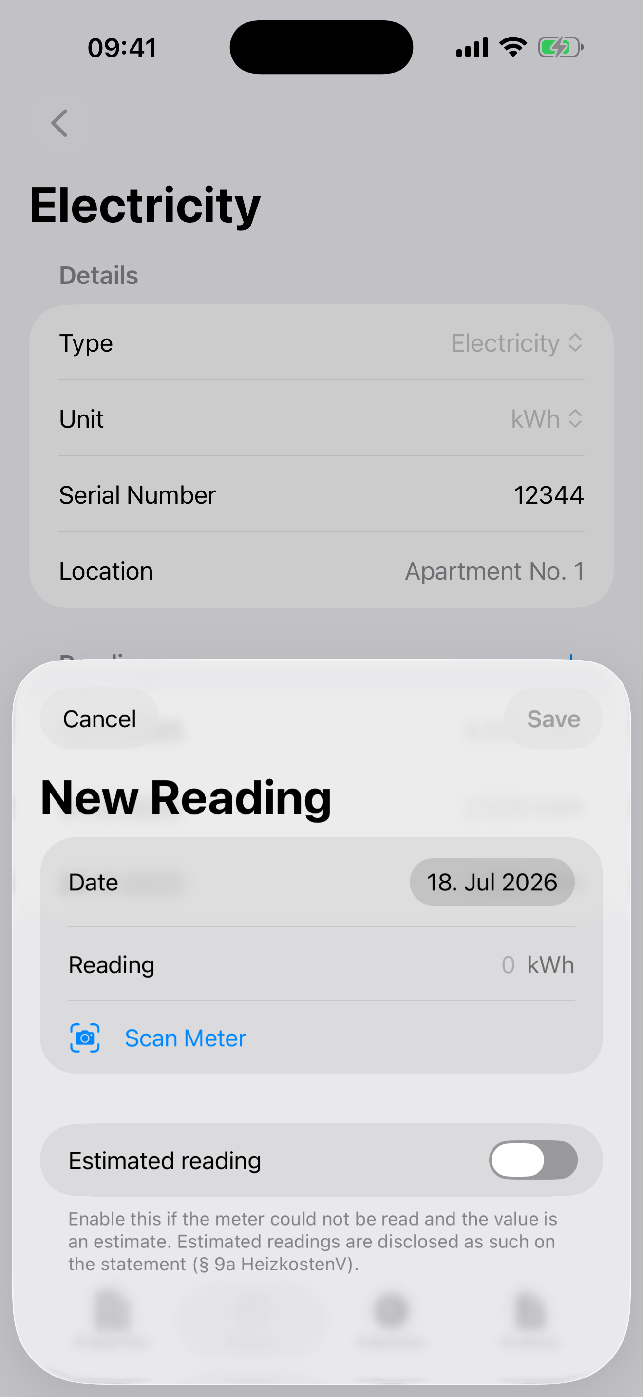 New meter reading