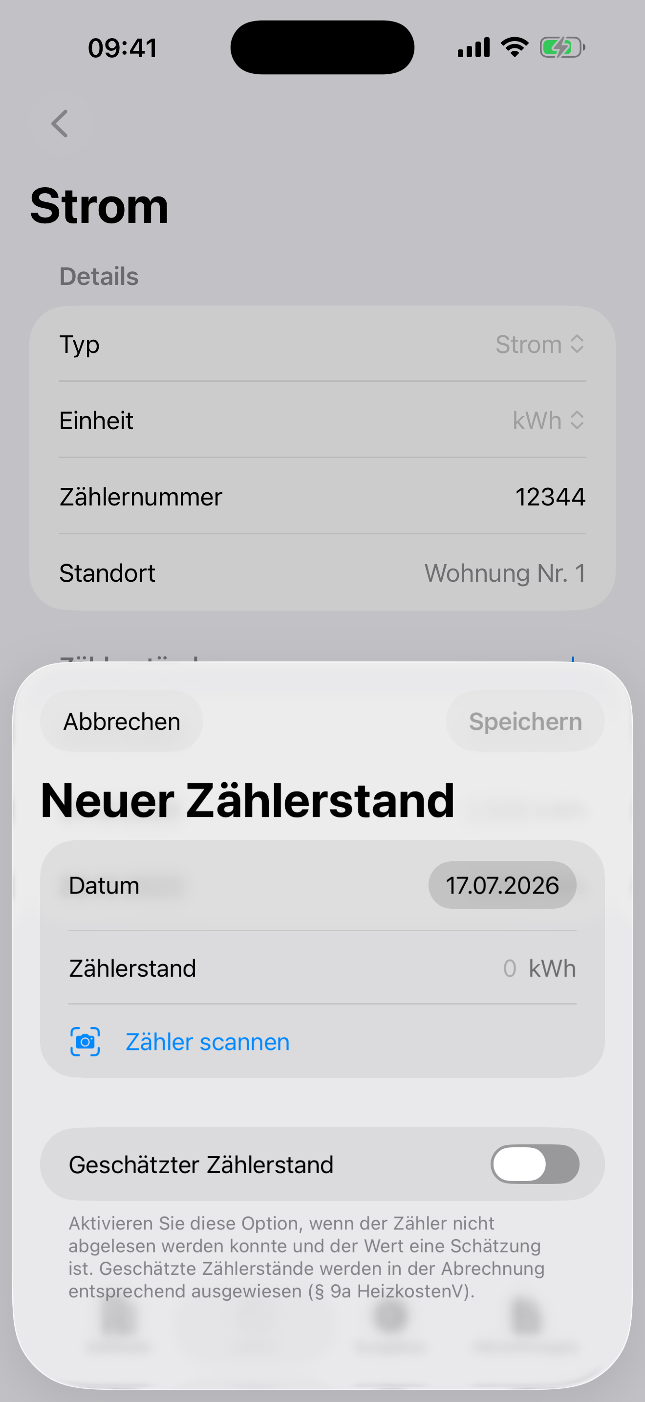 Neuer Zählerstand